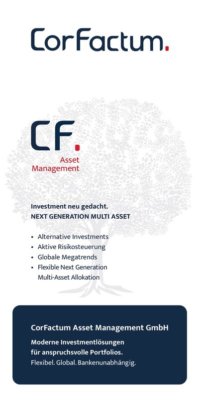 Titelseite des Flyers von CorFactum Asset Management